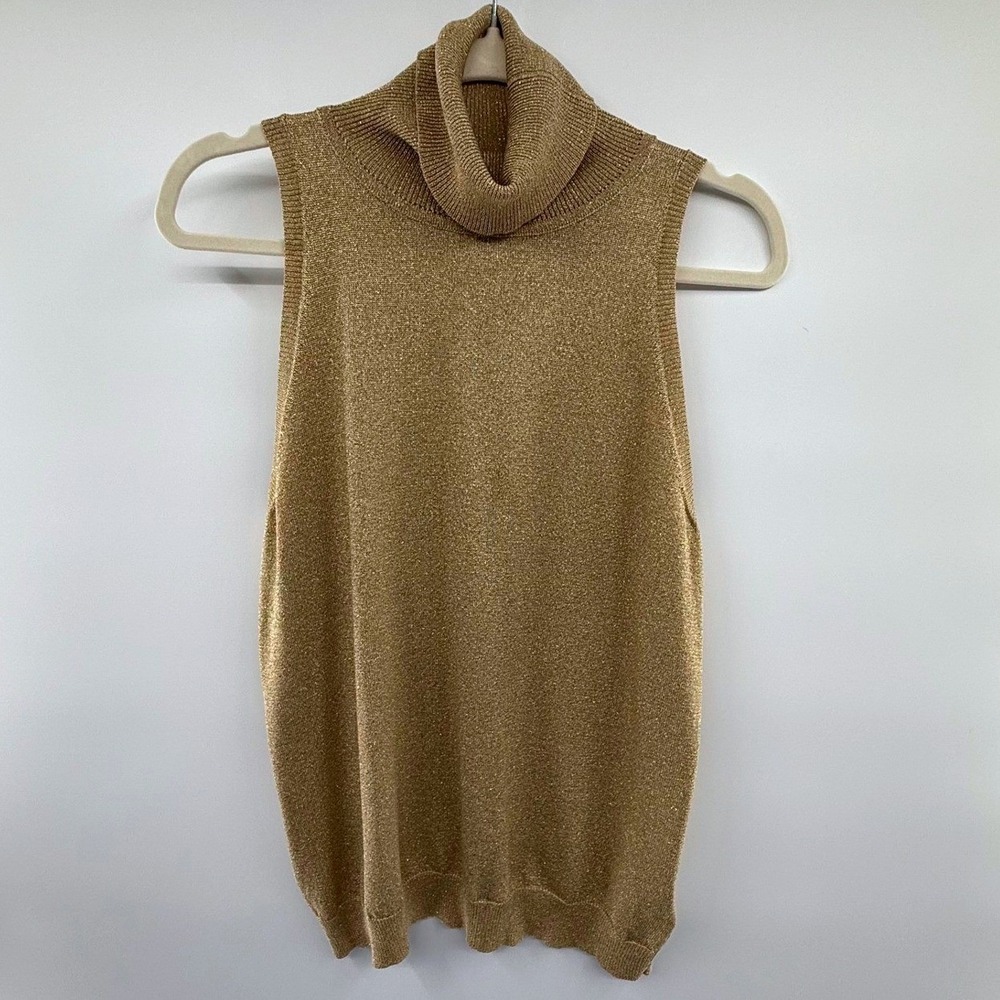 Vintage Y2K Lauren Ralph Lauren Gold Silk Metallic Sleeveless Turtleneck XL